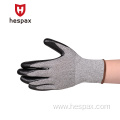 Hespax Certificated Anti-cut Grey HPPE Smooth Nitrile Gloves